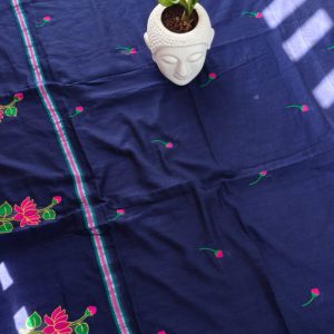 Lotus embroidery mul cotton saree-MK142