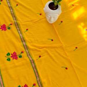Lotus embroidery mul cotton saree-MK144