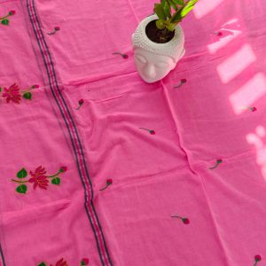 Lotus embroidery mul cotton saree-MK146