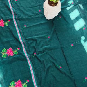 Lotus embroidery mul cotton saree-MK151