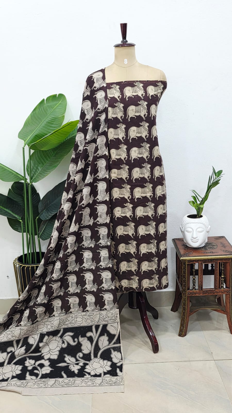 Kalamkari cotton 2 pcs set-AS39(coffee brown)