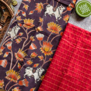Raw silk top with chennuri silk kalamkari Dupatta-ZY105
