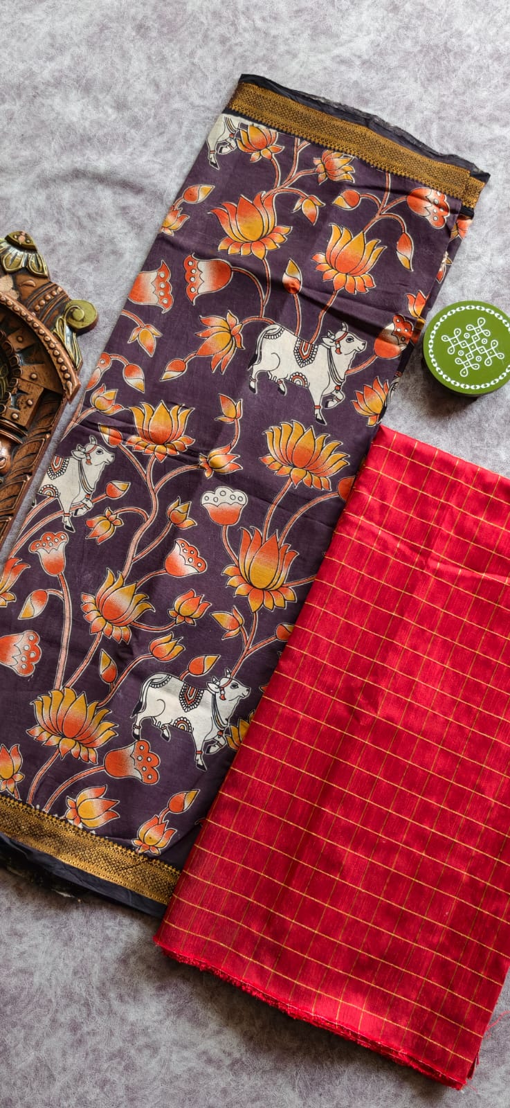 Raw silk top with chennuri silk kalamkari Dupatta-ZY105