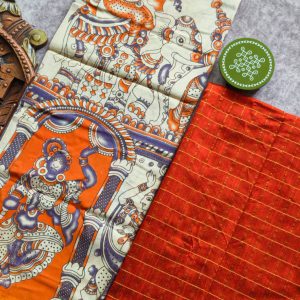 Raw silk top with chennuri silk kalamkari Dupatta-ZY106