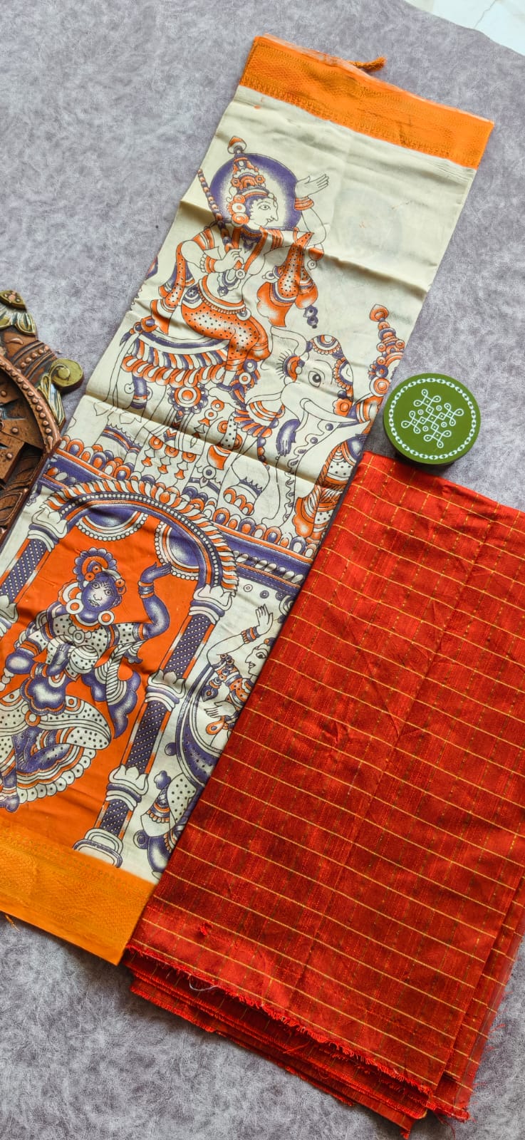 Raw silk top with chennuri silk kalamkari Dupatta-ZY106