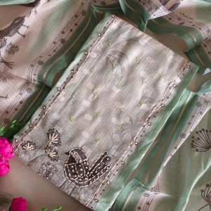 Premium kota linen suit with hand embroidery-ZW111