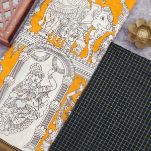 Semi raw silk top with chennuri silk kalamkari duppata-BS2