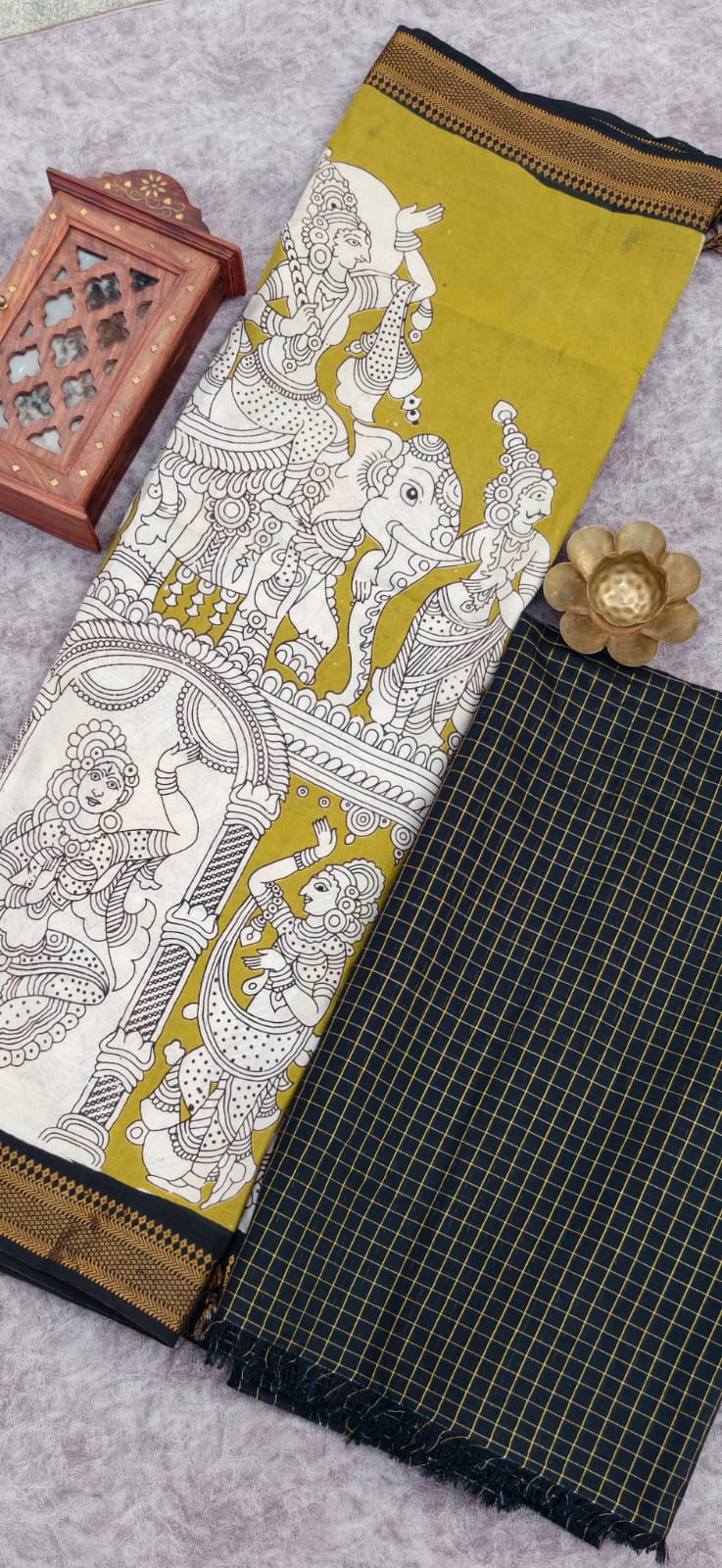 Raw silk top with chennuri silk kalamkari duppata-BS5
