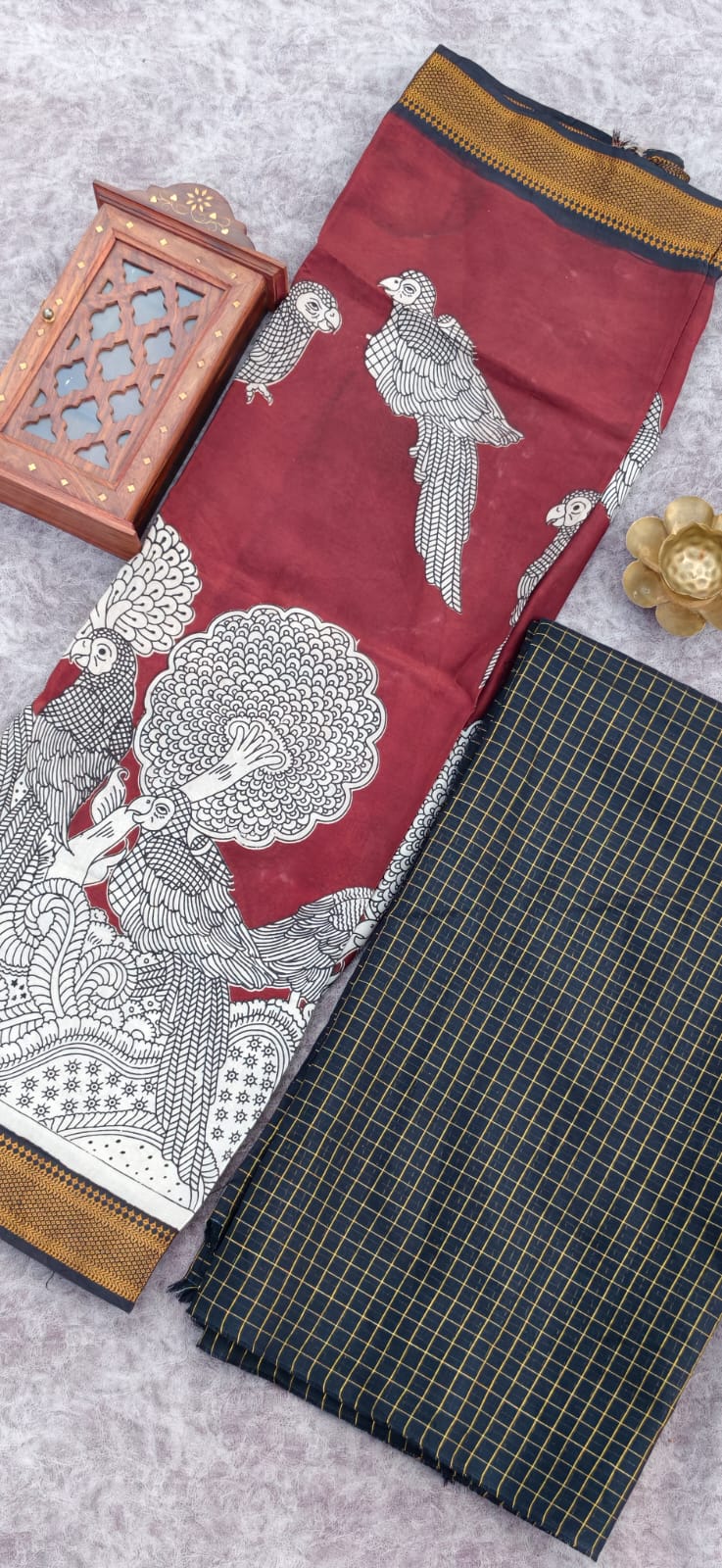 Raw silk top with chennuri silk kalamkari duppata-BS6