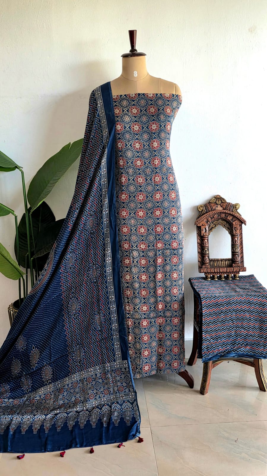 Handcrafted Ajrakh modal silk suit-UV2 - Image 2