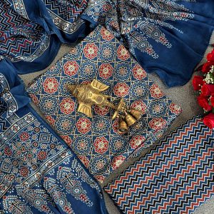 Handcrafted Ajrakh modal silk suit-UV2