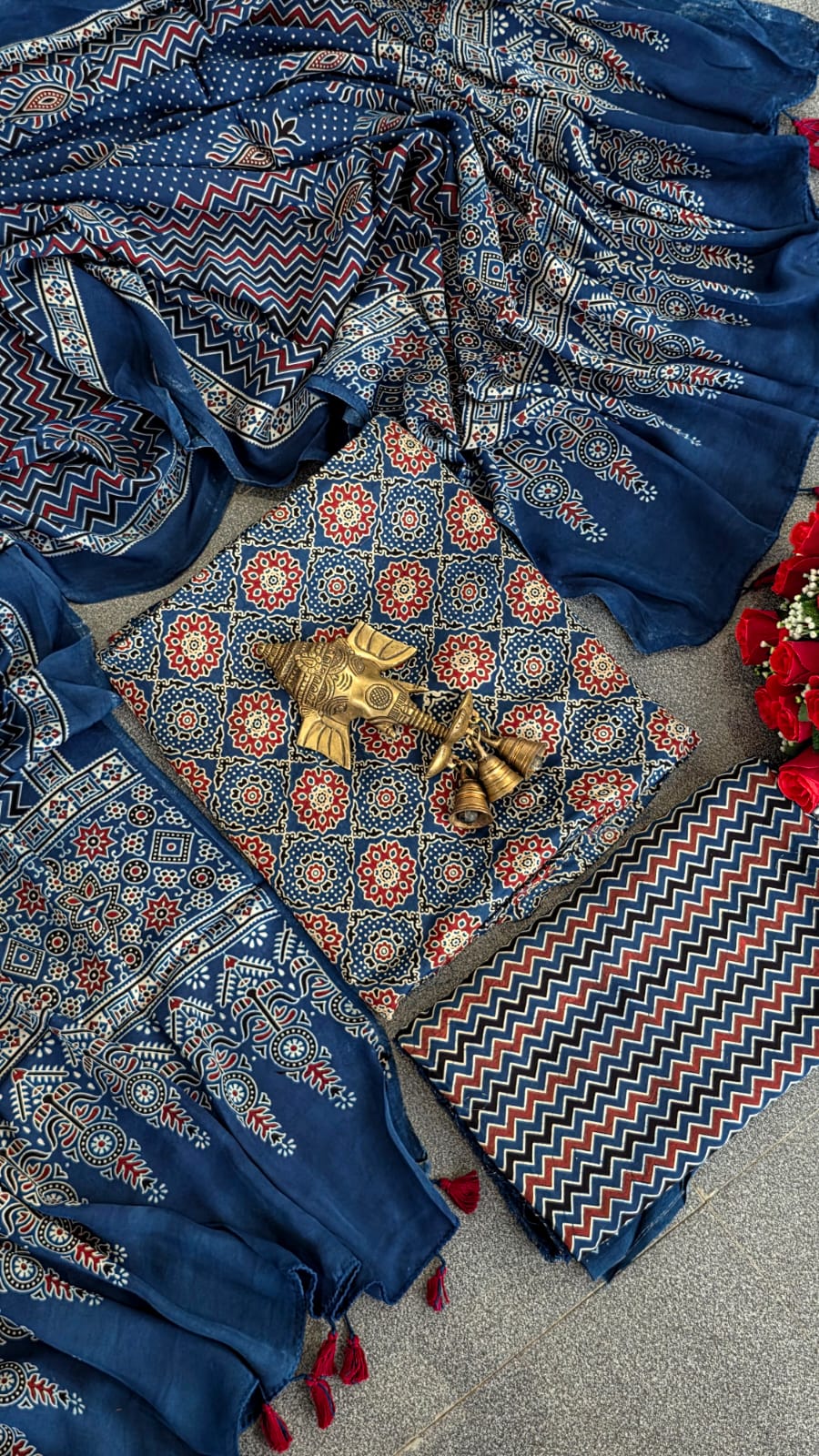 Handcrafted Ajrakh modal silk suit-UV2