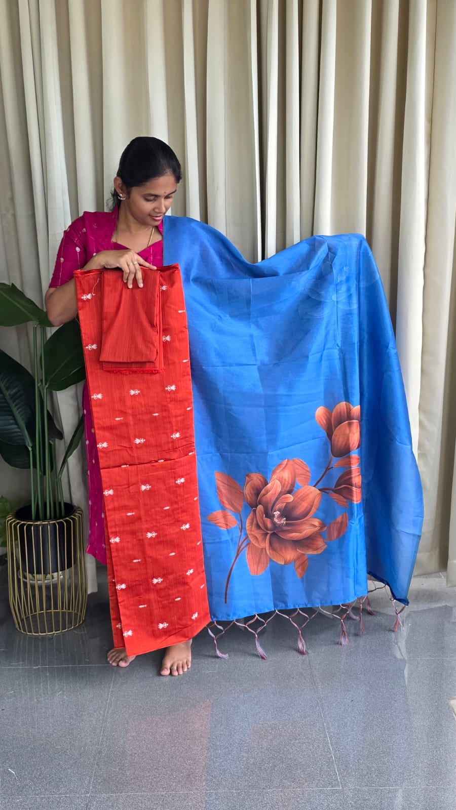 Semi raw silk with tussar silk dupatta -TD25