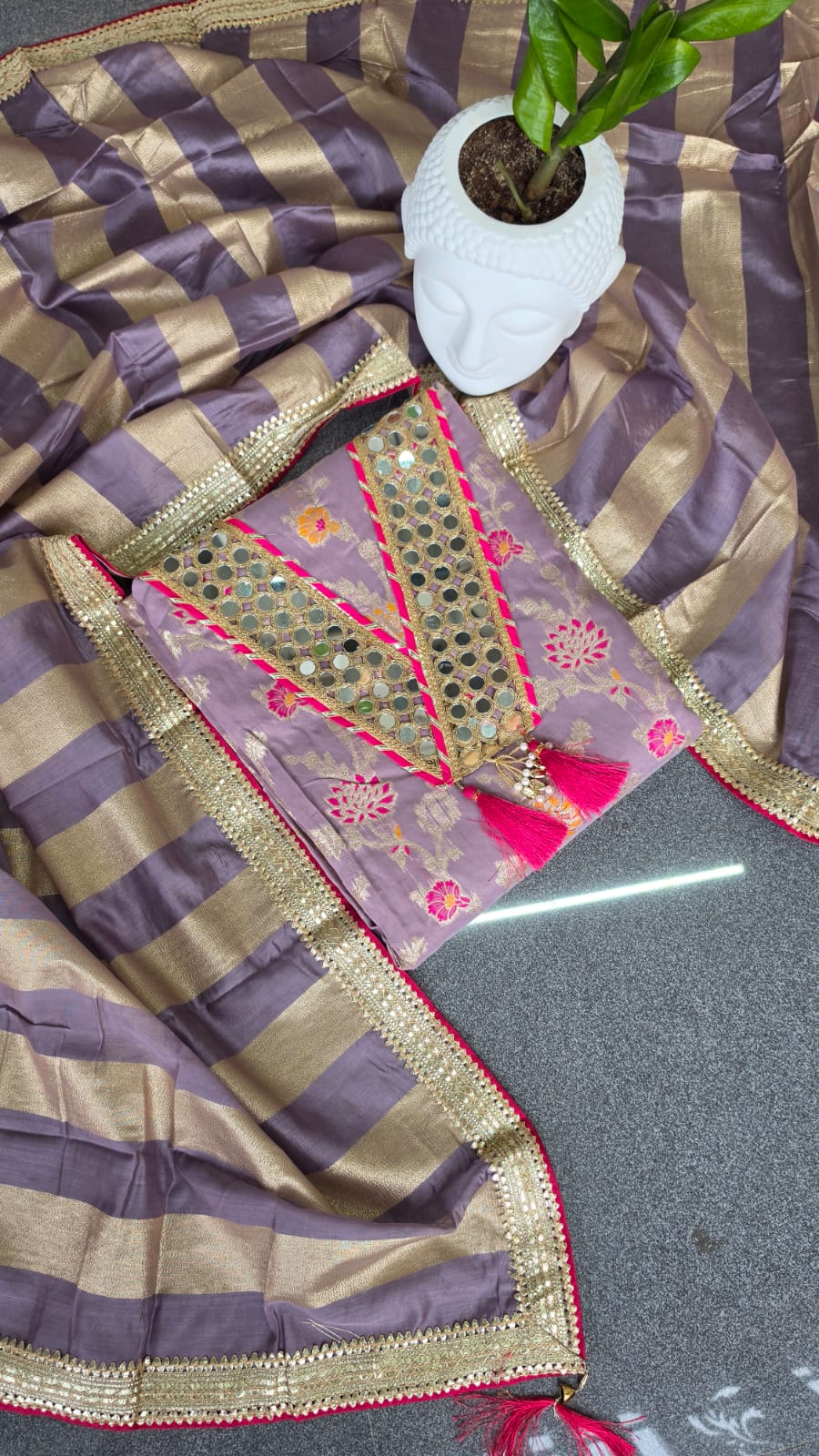Banarasi salwar with mirror work &Lining(Lavender)-BN1 - Image 2