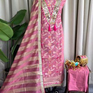 Banarasi salwar with mirror & Lining(Baby pink)-BN3