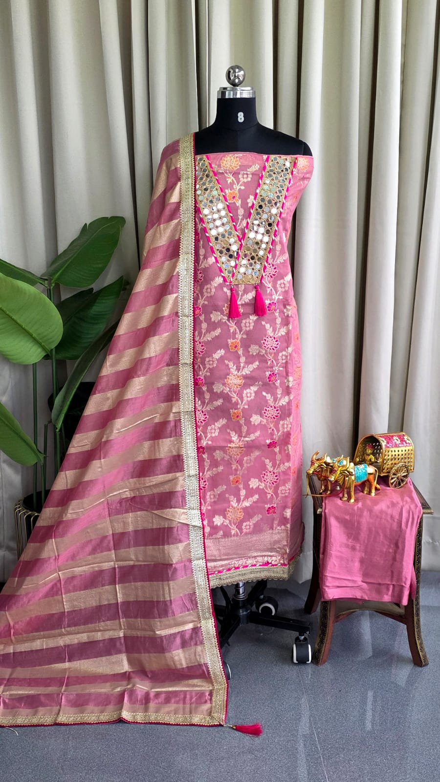 Banarasi salwar with mirror & Lining(Baby pink)-BN3