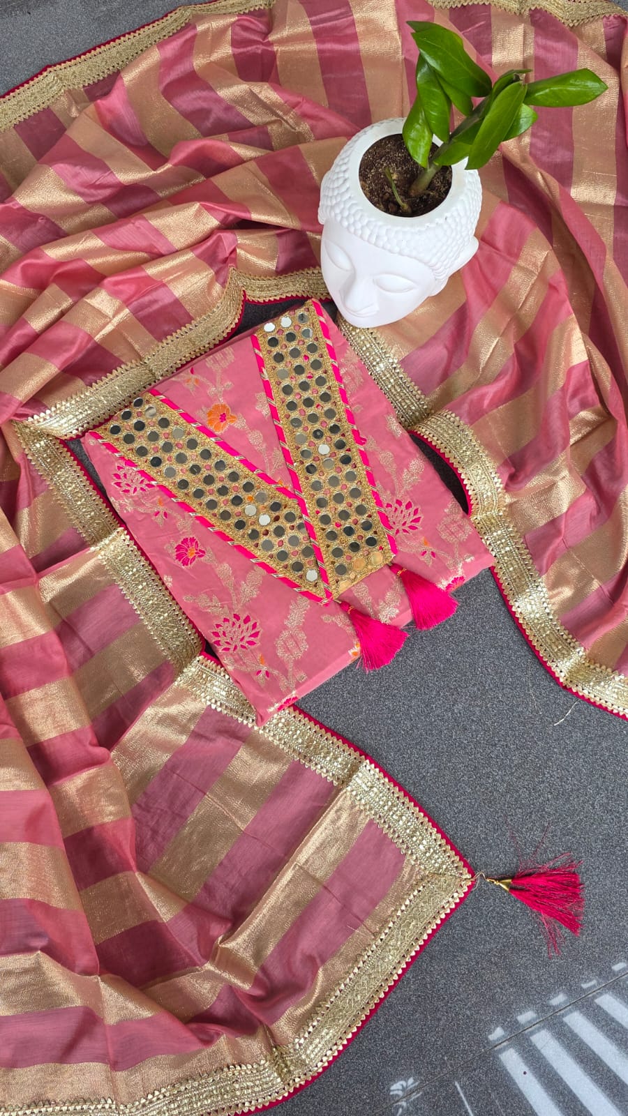 Banarasi salwar with mirror & Lining(Baby pink)-BN3 - Image 2