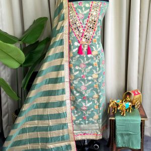 Banarasi salwar with mirror and Lining(Sea green)-BN4