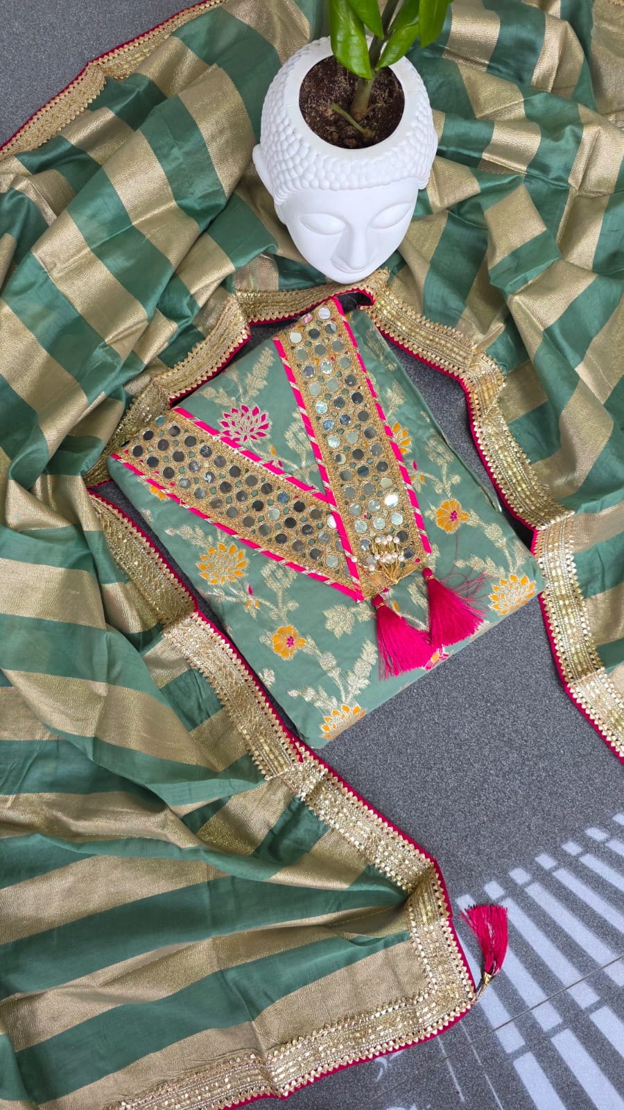 Banarasi salwar with mirror and Lining(Sea green)-BN4 - Image 2
