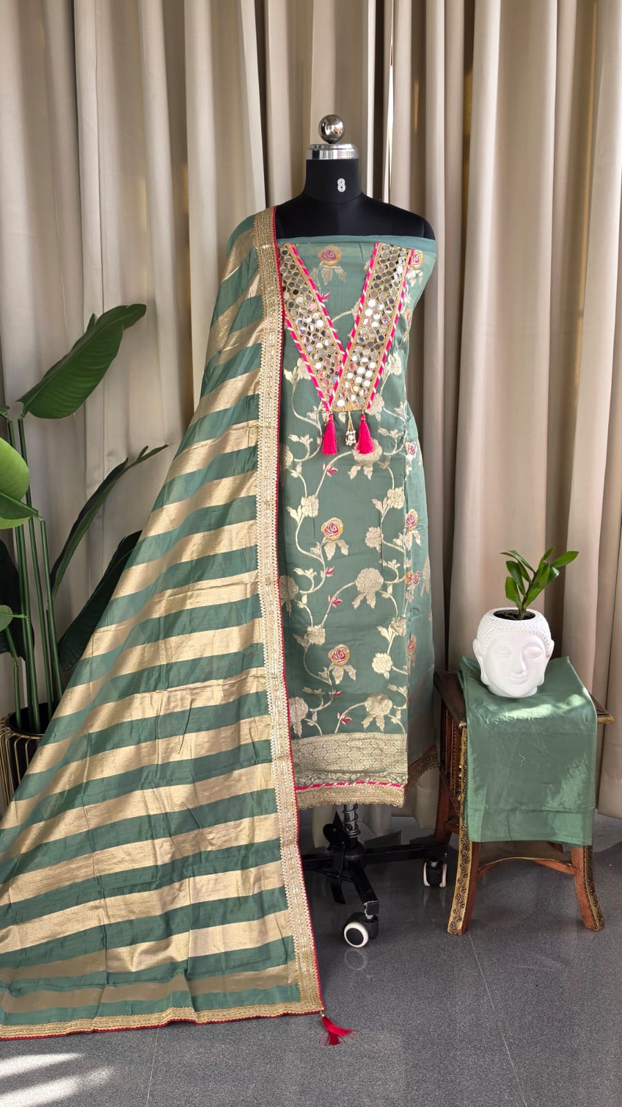 Banarasi silk with mirror work and Lining -BN7