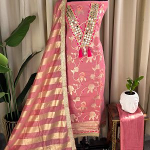 Banarasi silk with mirror work and Lining (Baby pink)-BN8