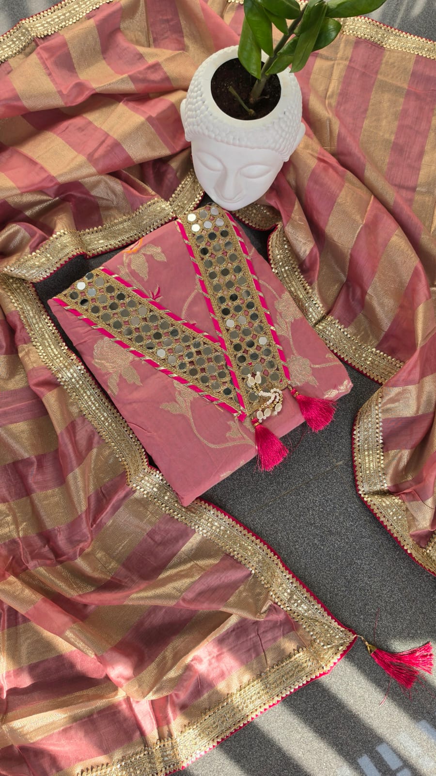 Banarasi silk with mirror work and Lining (Baby pink)-BN8 - Image 2