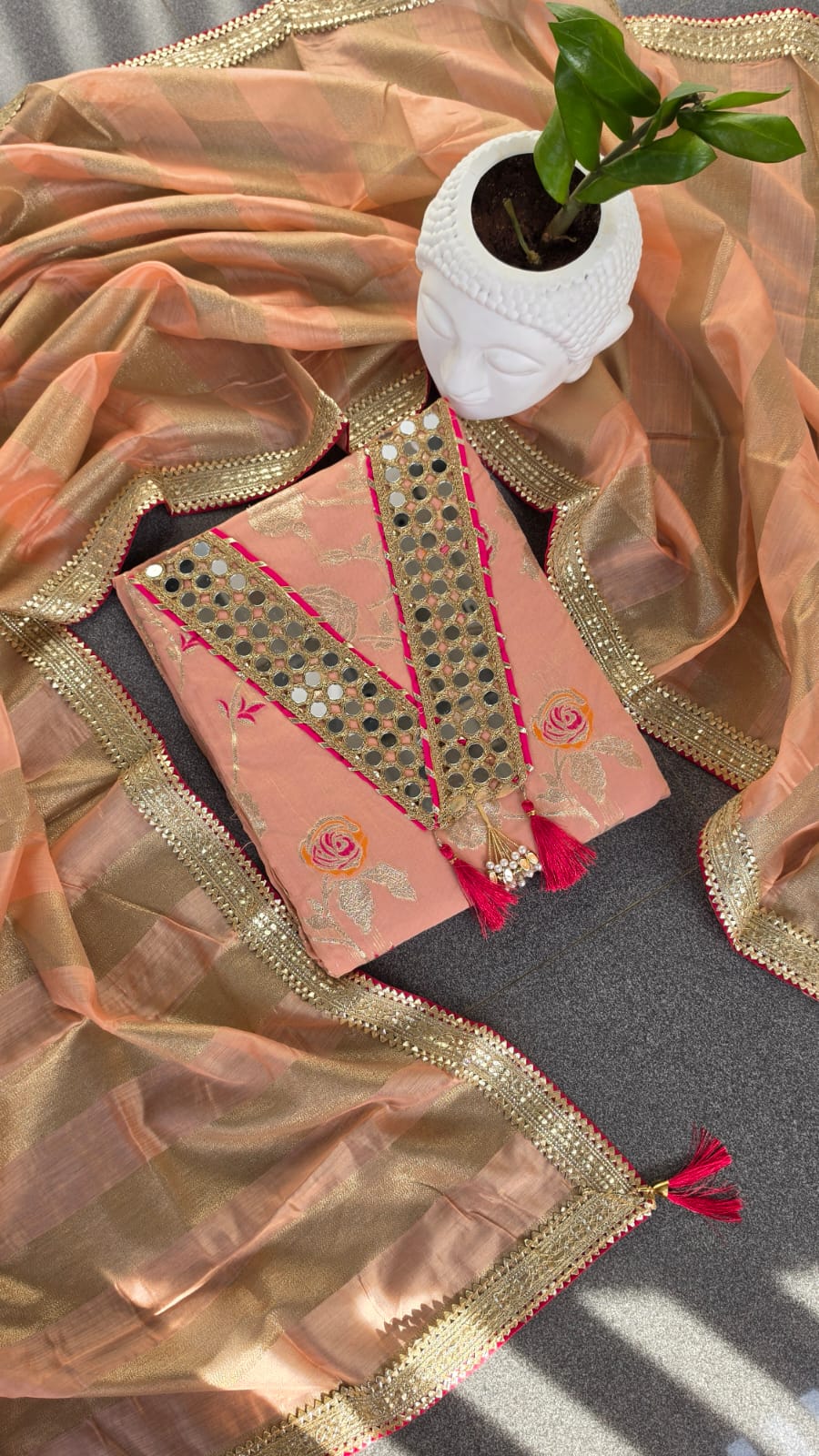 Banarasi salwar with mirror work and Lining(Peach colour)-BN10 - Image 2