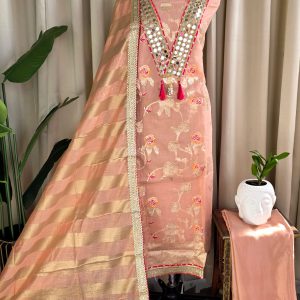 Banarasi salwar with mirror work and Lining(Peach colour)-BN10