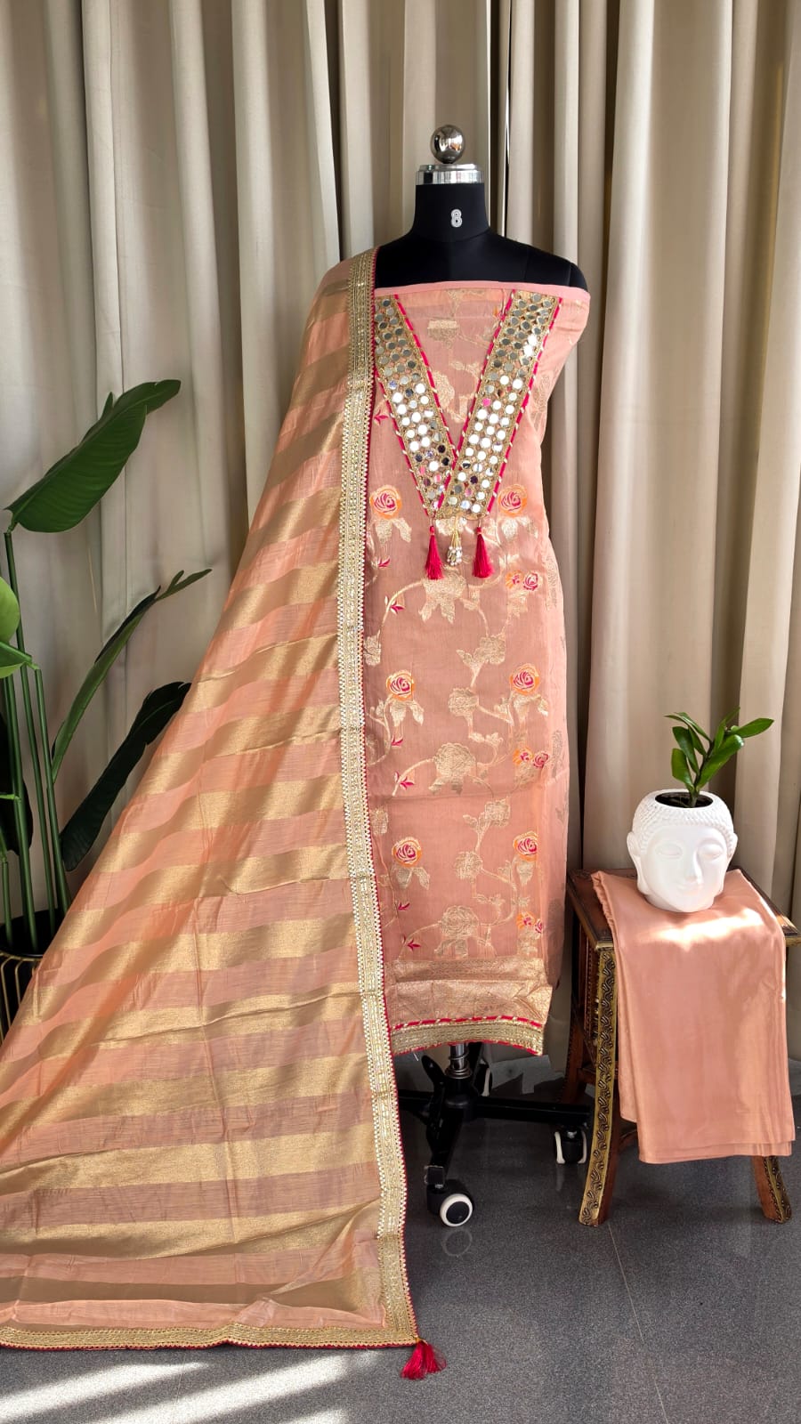 Banarasi salwar with mirror work and Lining(Peach colour)-BN10