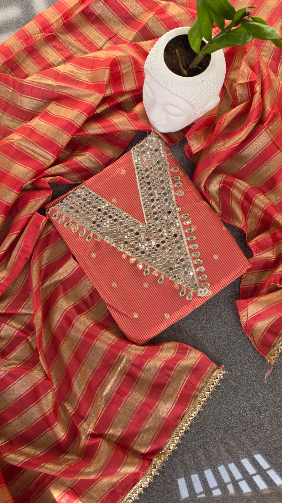 Banarasi silk with mirror work and Lining(peach colour)-BN12 - Image 2