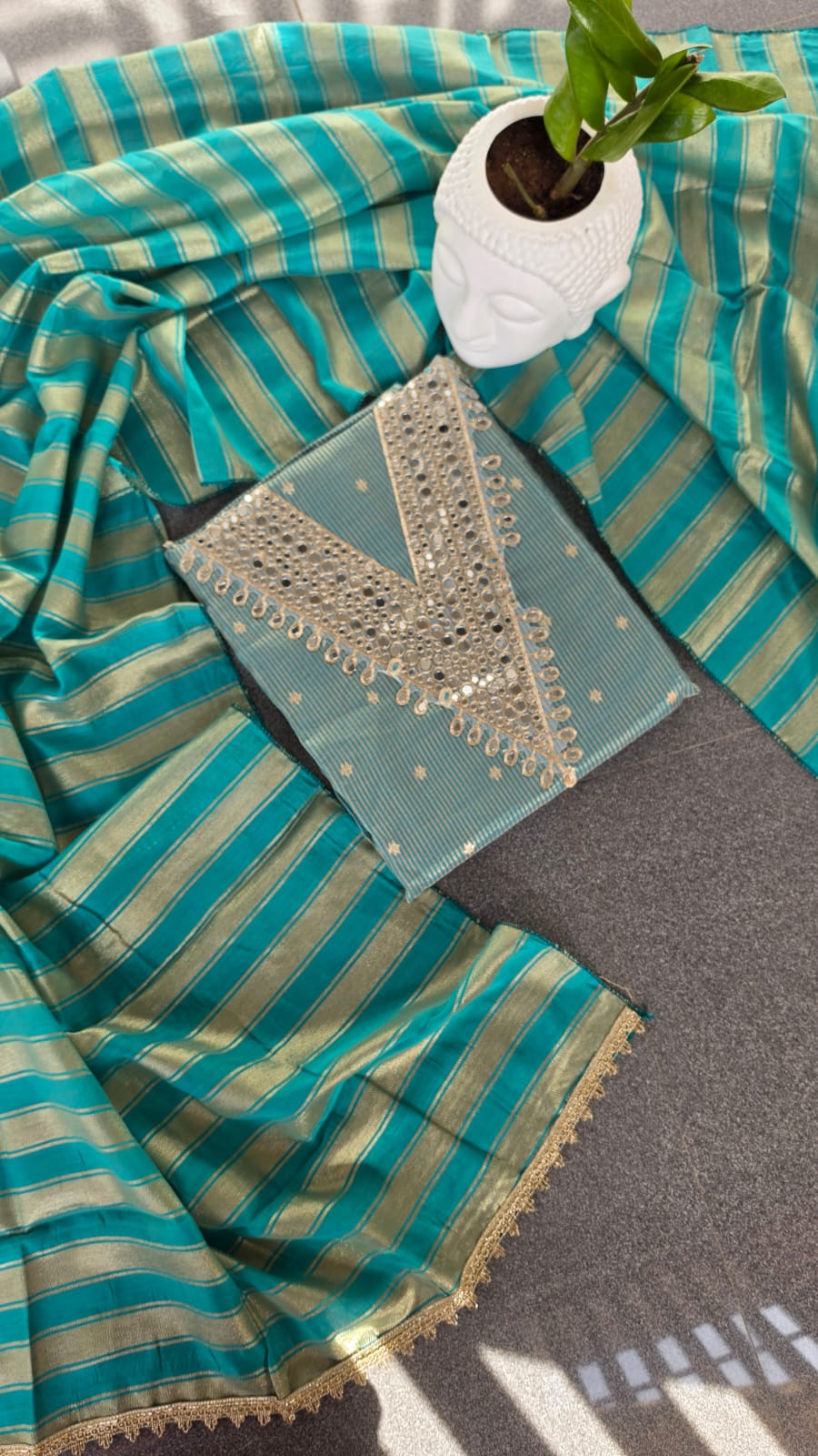 Banarasi salwar with mirror work and Lining(sea green)-BN13 - Image 2