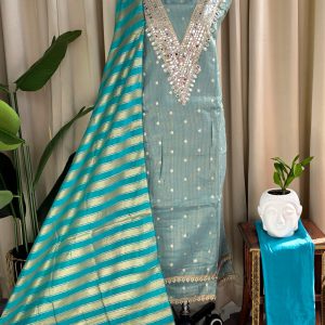 Banarasi salwar with mirror work and Lining(sea green)-BN13