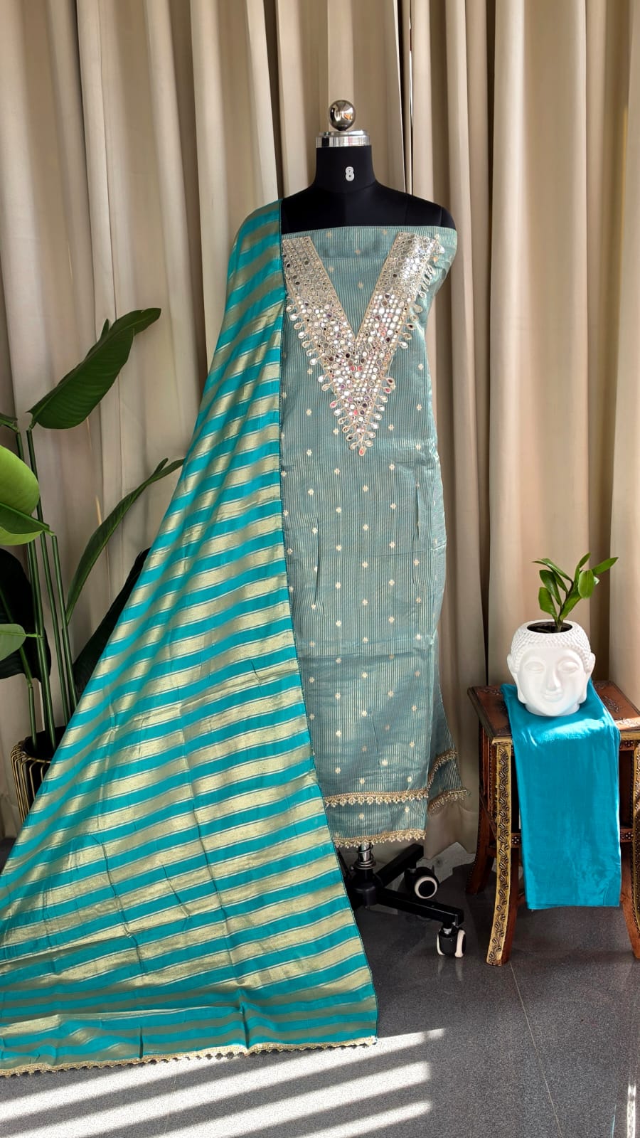 Banarasi salwar with mirror work and Lining(sea green)-BN13