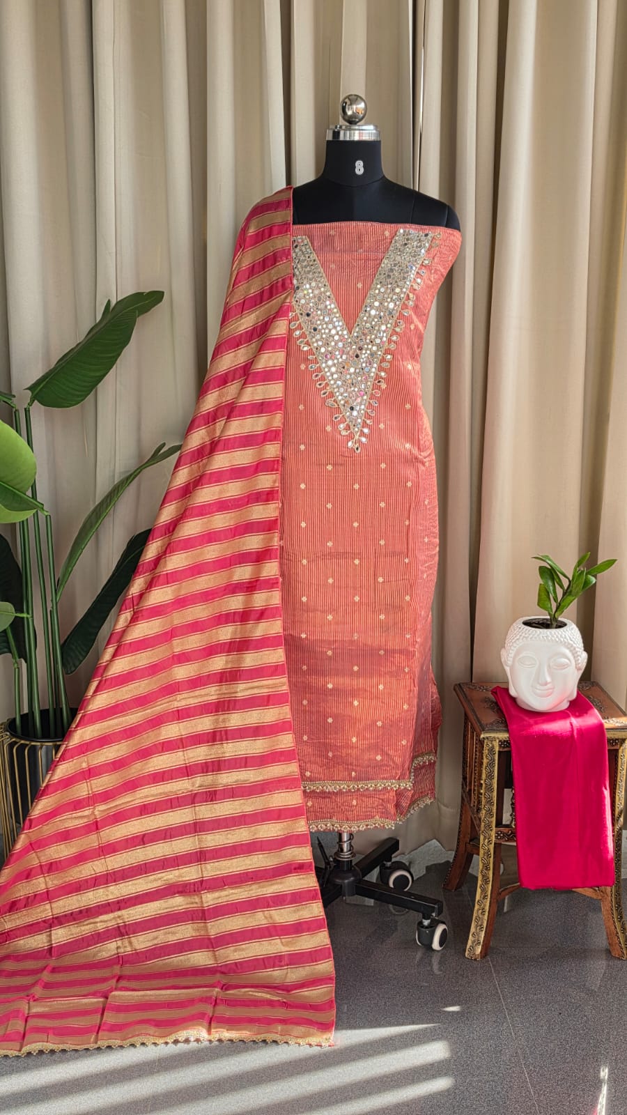 Banarasi salwar with mirror work and Lining(pink)-BN14