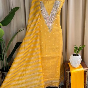 Banarasi salwar with mirror work and Lining(Golden yellow)-BN15