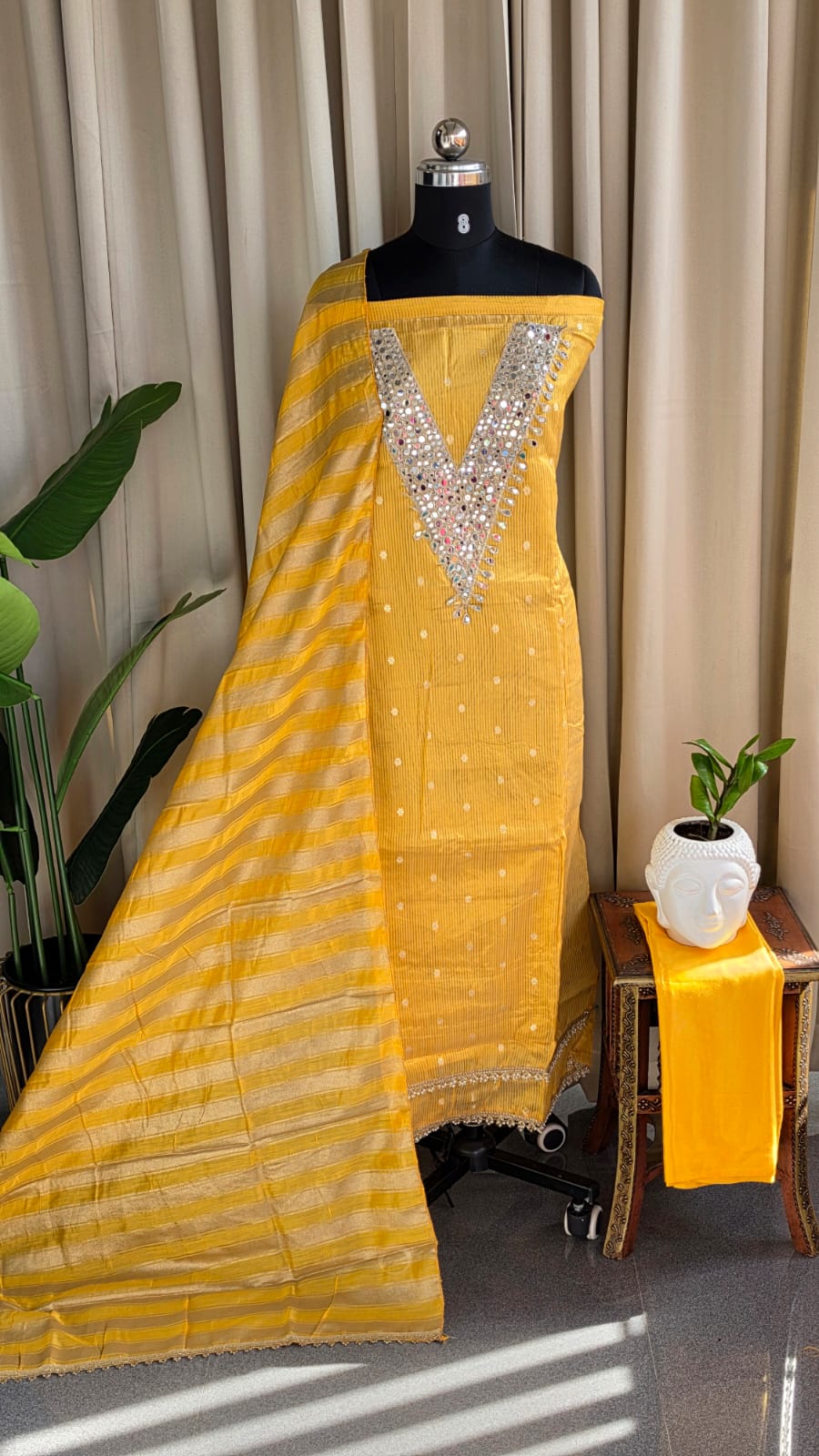 Banarasi salwar with mirror work and Lining(Golden yellow)-BN15