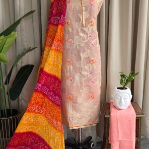 Banarasi salwar bandhani dupatta( peach colour)-BN31