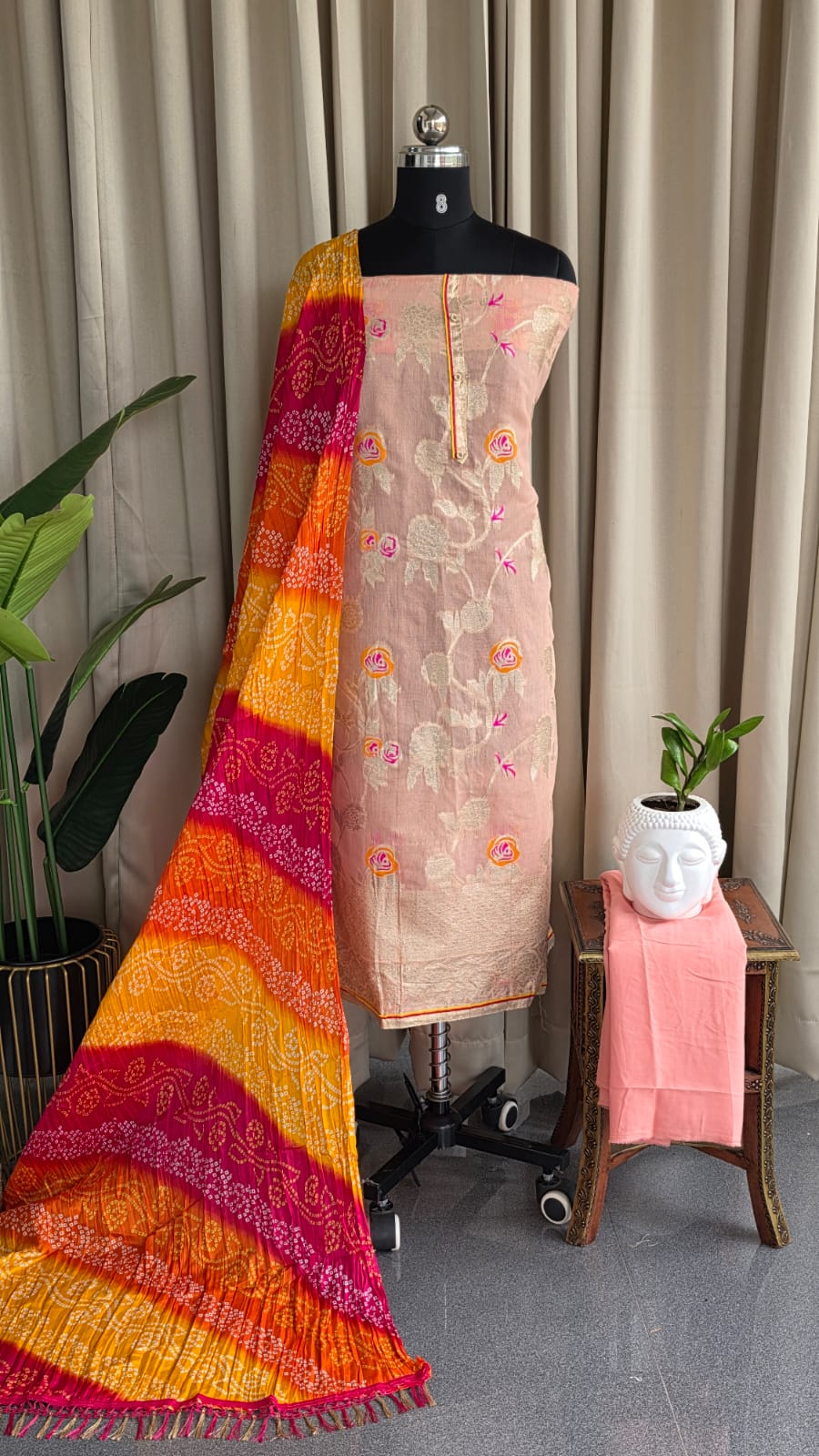 Banarasi salwar bandhani dupatta( peach colour)-BN31