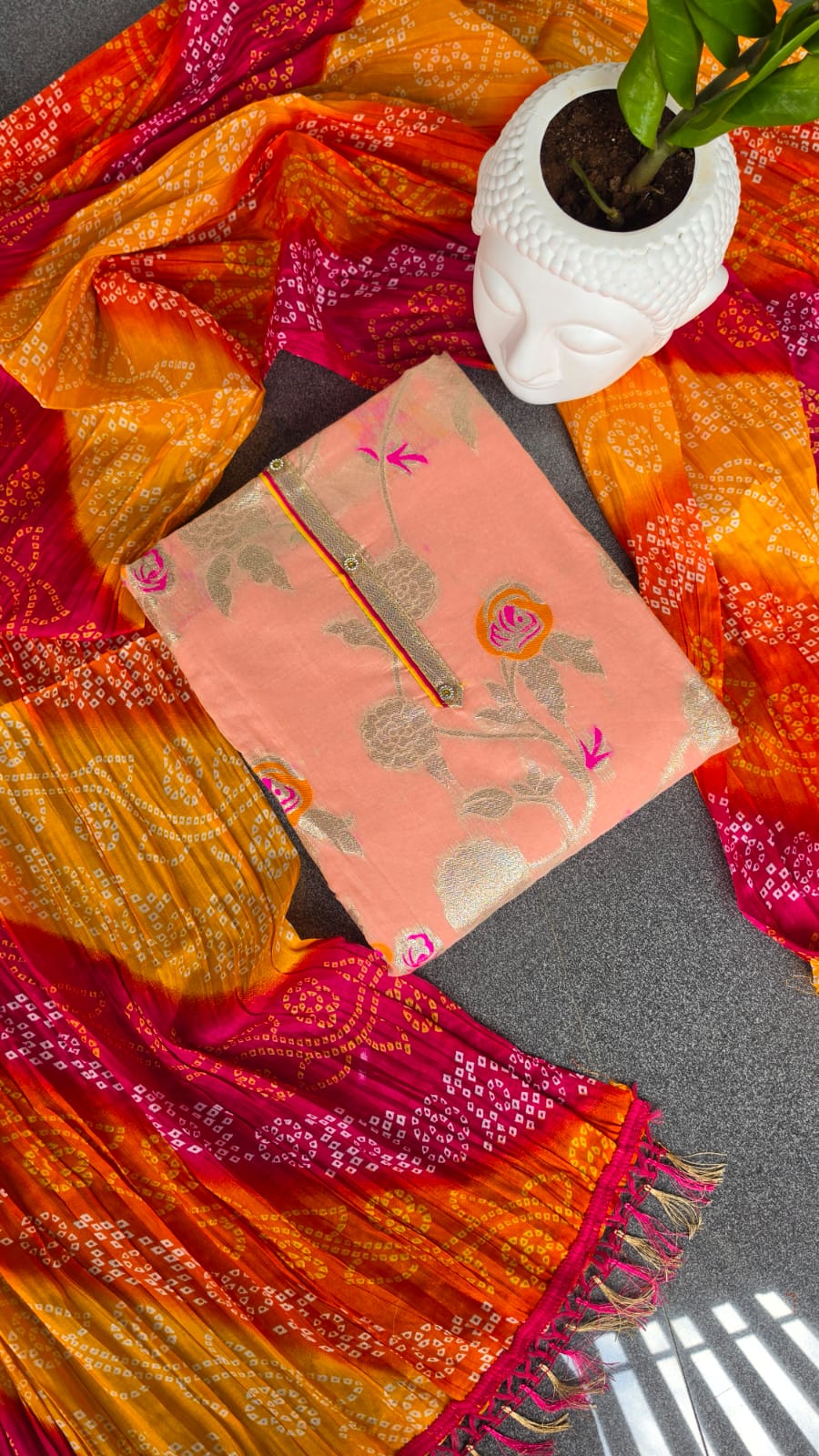 Banarasi salwar bandhani dupatta( peach colour)-BN31 - Image 3