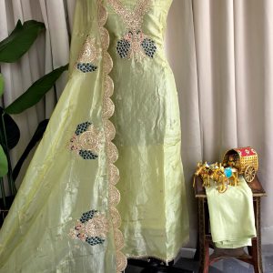 Heavy aari work crushed tissue soft silk salwar with lining-GB4