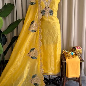 Heavy aari work crushed tissue soft silk salwar with lining-GB3
