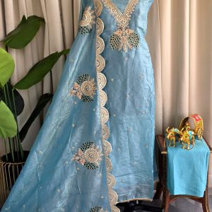 Heavy aari work crushed tissue soft silk salwar With linning -GB1
