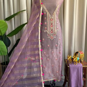 Heavy aari work pompom crush tissue salwar with lining-GB6