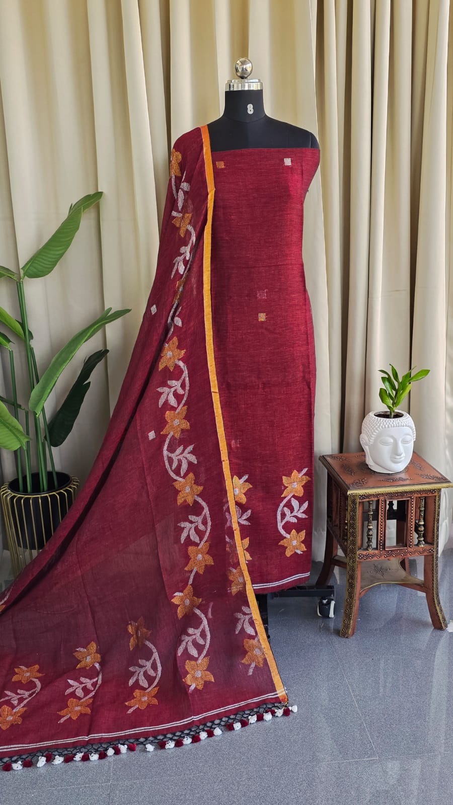 Premium handwoven linen salwar(Maroon colour)-VW1 - Image 2