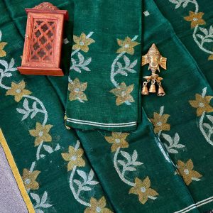 Premium handwoven linen salwar(Dark green)-VW3