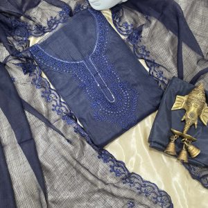Fancy kota cotton set with embroidery work(Dark blue)-VS26