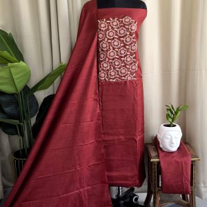Semi vichitra silk salwar suit with embroidered Yoke(Maroon)-VS47