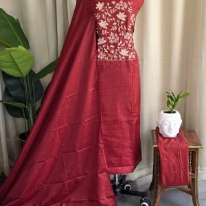 Semi vichitra silk salwar suit with embroidered Yoke(light maroon)-VS49