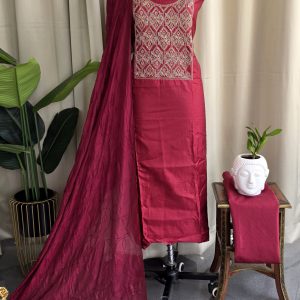 Semi vichitra silk salwar suit with embroidered Yoke(Maroon)-VS53