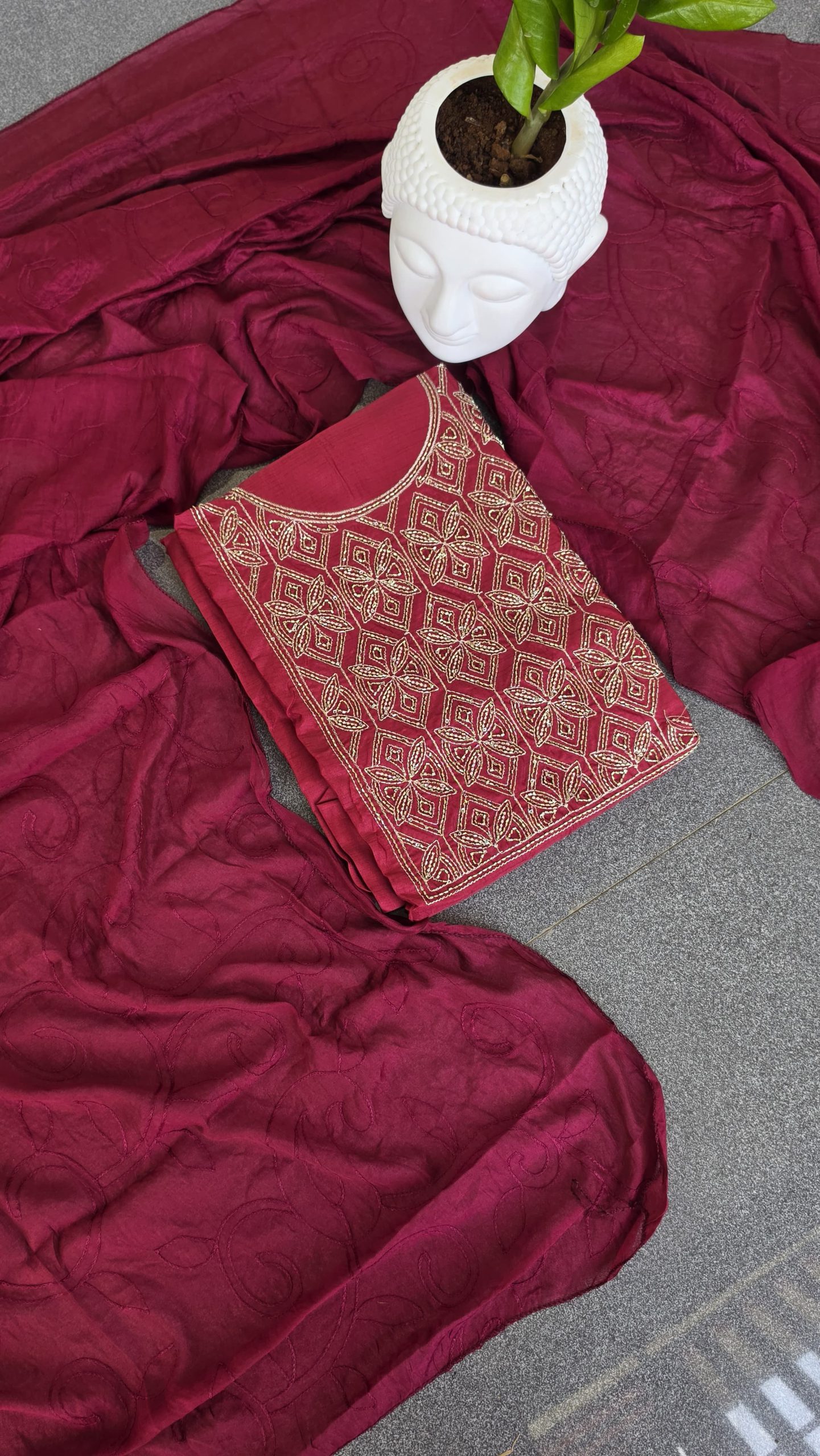 Semi vichitra silk salwar suit with embroidered Yoke(Maroon)-VS53 - Image 2